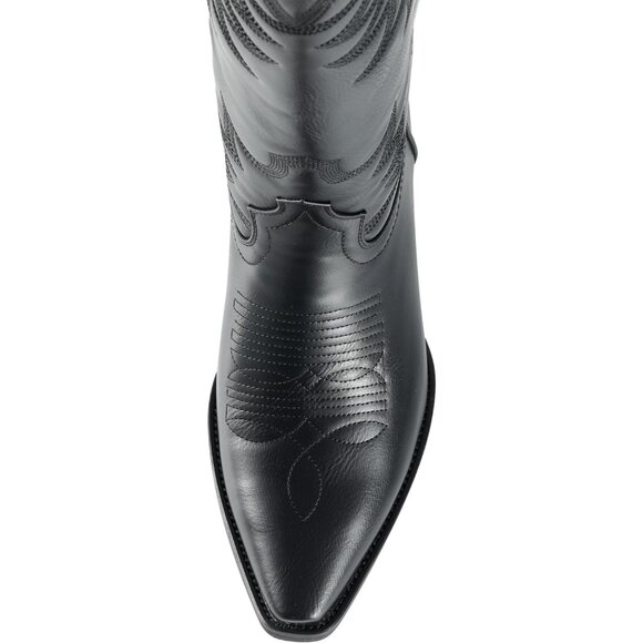 🆕Women's Black Calf High Pointed Toe And Block Heel Suede And Faux Leather Boot - Picture 8 of 10